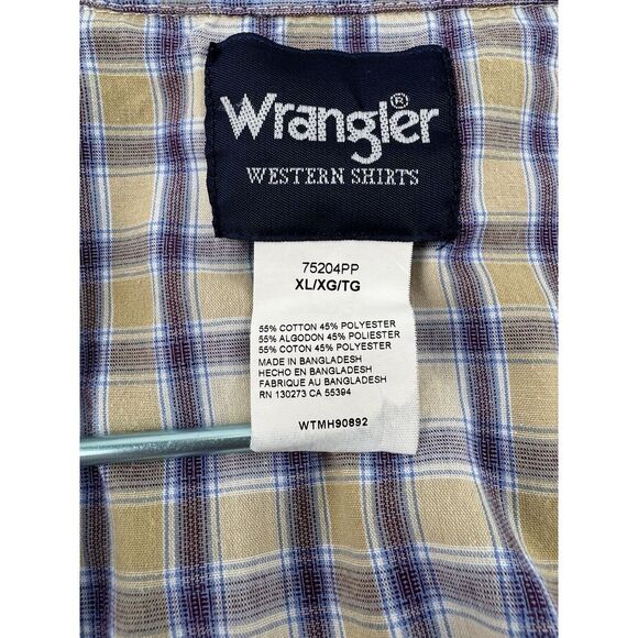 Wrangler XL Purple Brown Plaid Western Long Sleeve Pearl Snap Button Shirt - Picture 5 of 6
